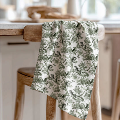 Cat Cotton Tea Towels -  Sage Green Toile Pattern