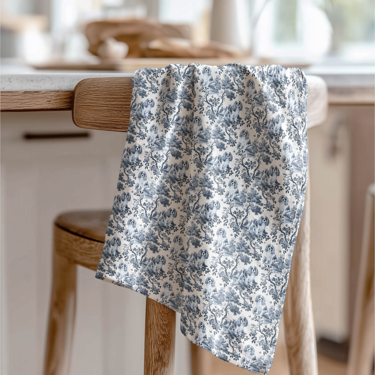 Cavalier King Charles Spaniel Blenheim Garden Toile tea towel