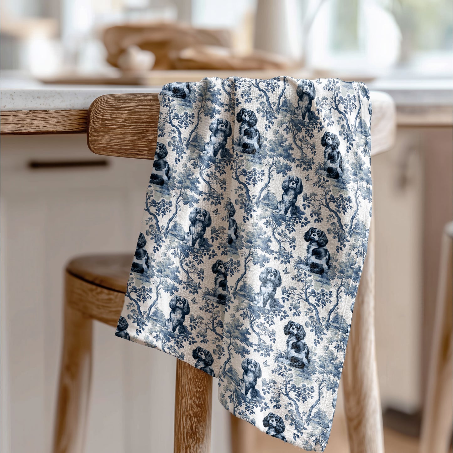 Cavalier King Charles Spaniel Cotton Tea Towels -Toile Pattern