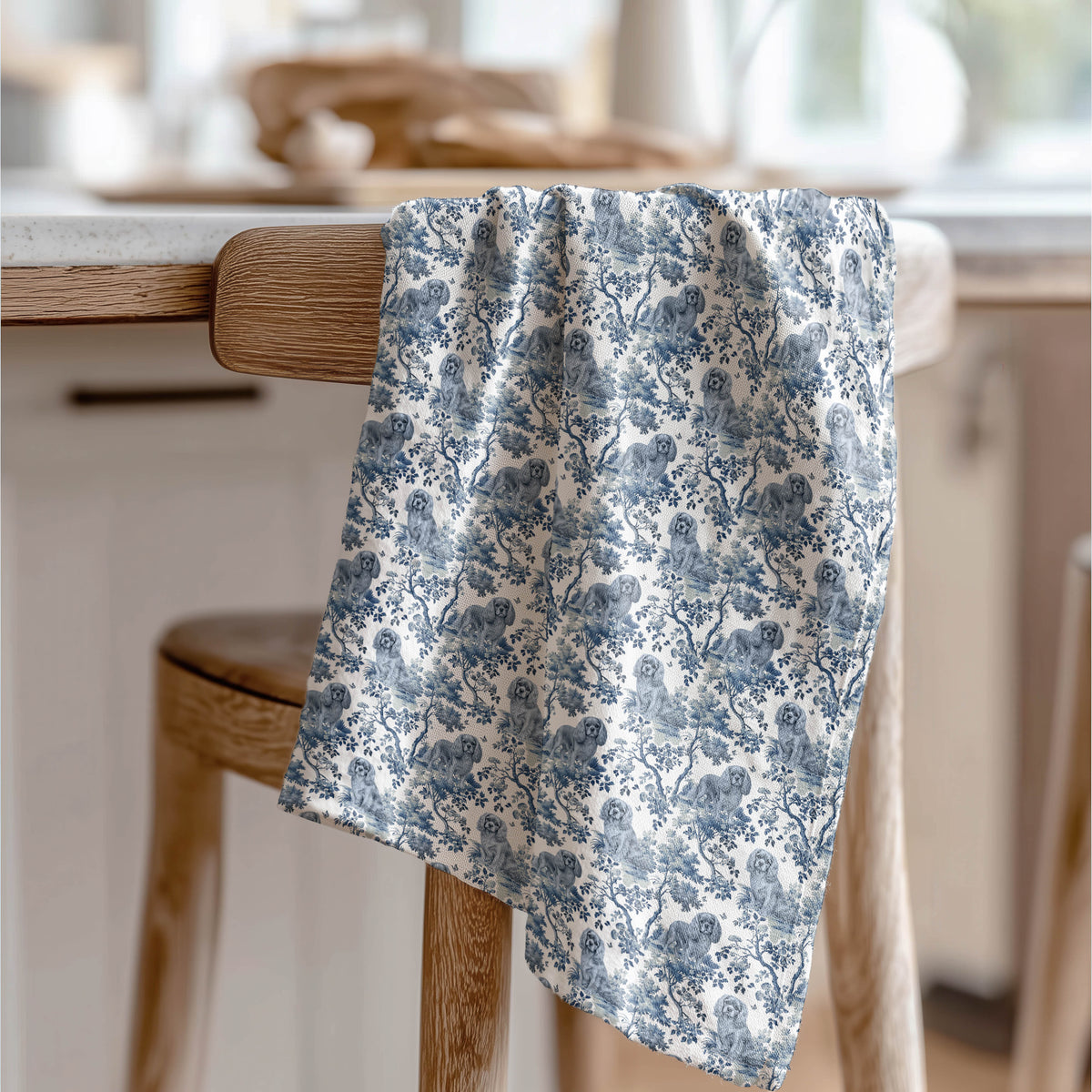 Cavalier King Charles Spaniel Ruby Garden Toile tea towel