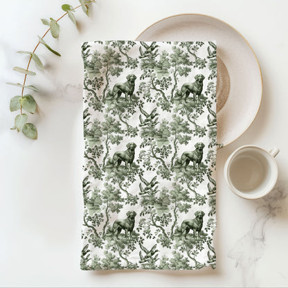 Chesapeake Bay Retriever Cotton Tea Towels - Sage Green Toile Pattern