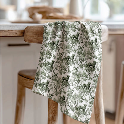 Chesapeake Bay Retriever Cotton Tea Towels - Sage Green Toile Pattern