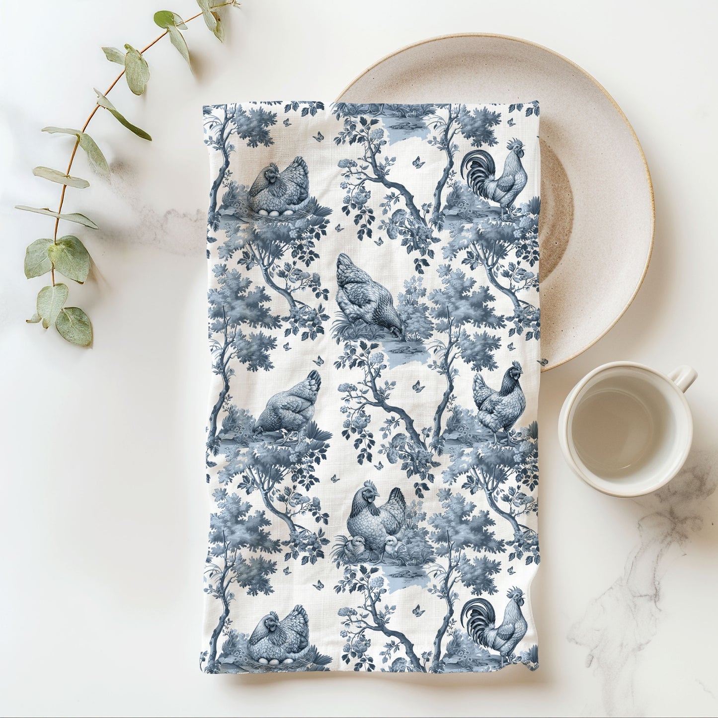 Chicken Cotton Tea Towels -Toile Pattern