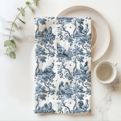 Chicken Cotton Tea Towels -Toile Pattern