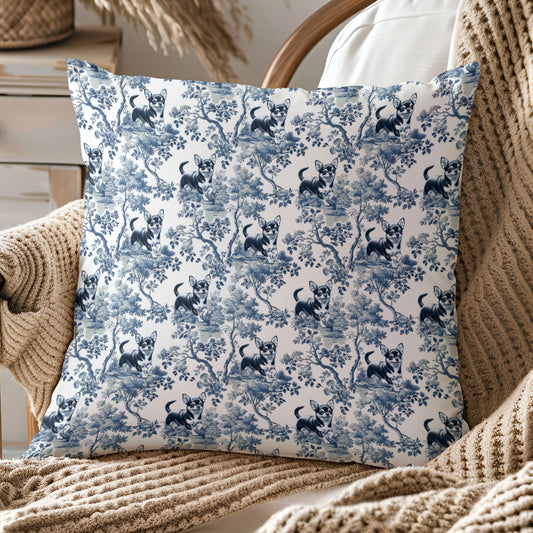 Chihuahua Pillow Cover - Blue Toile Pattern