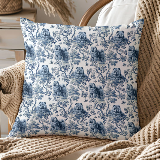 Chow Chow Pillow Cover - Blue Toile Pattern