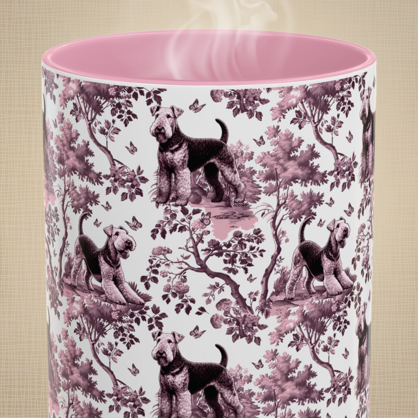 Airedale Terrier Mug - Pink Toile