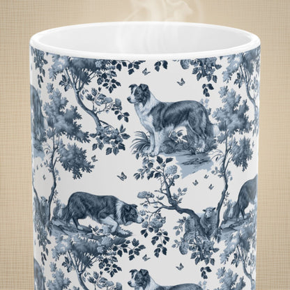 Border Collie Mug - Blue Toile Pattern