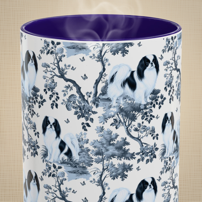 Japanese Chin blue toile mug design shown close up
