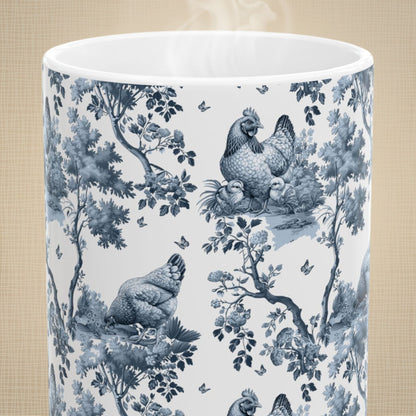 Chicken V2 Mug - Blue Toile Pattern