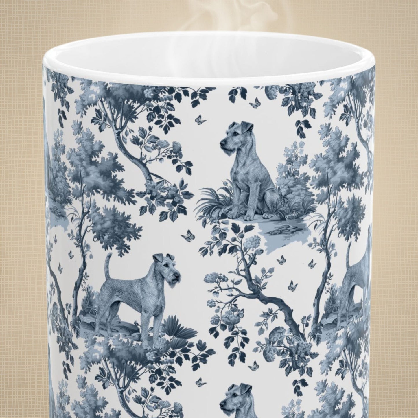 Irish Terrier Mug - Blue Toile Pattern
