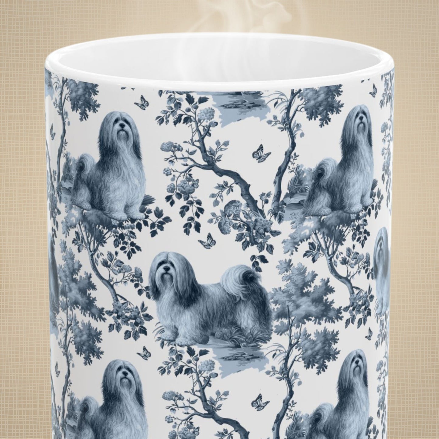 Lhasa Apso Mug - Blue Toile Pattern