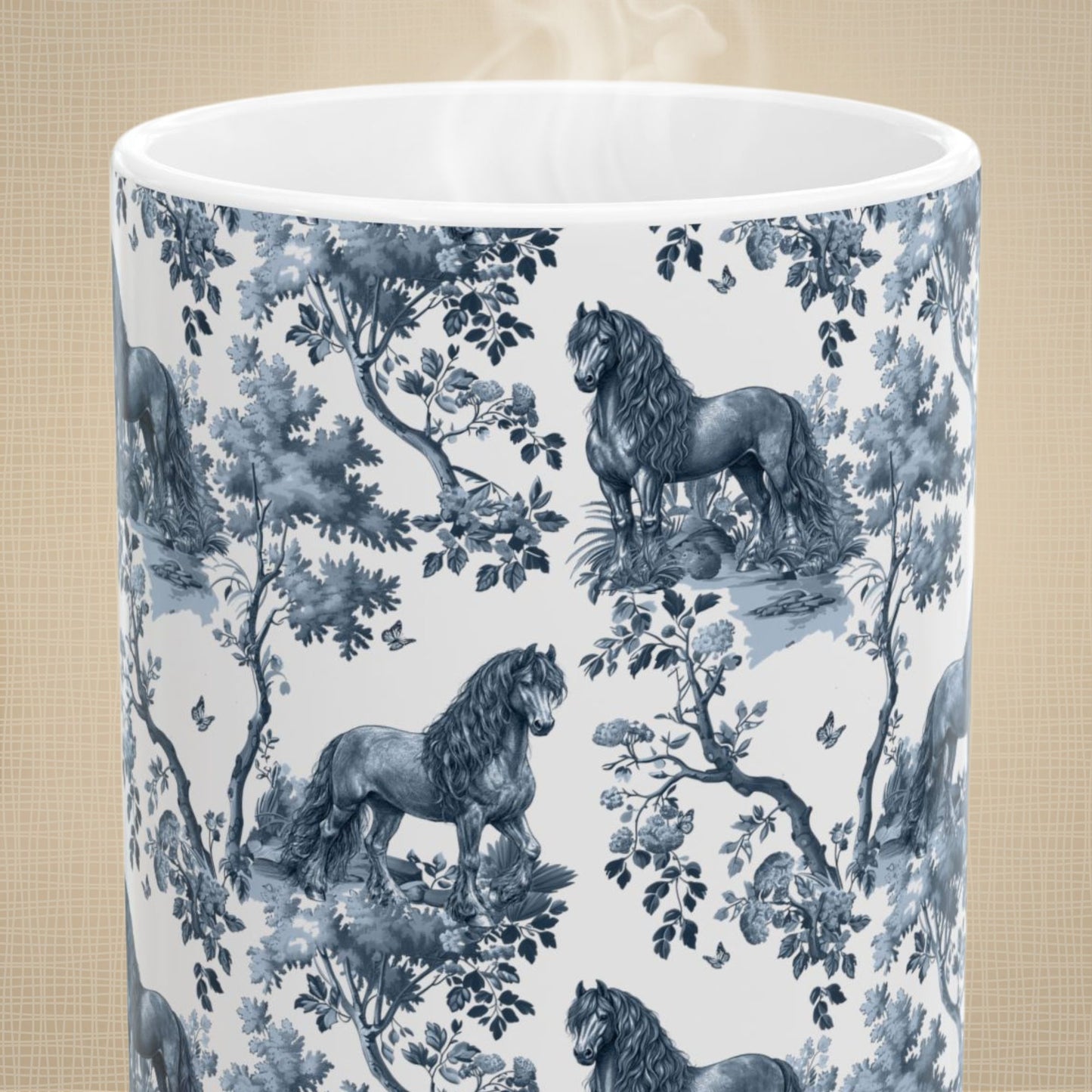 Friesian Horse Mug - Blue Toile Pattern