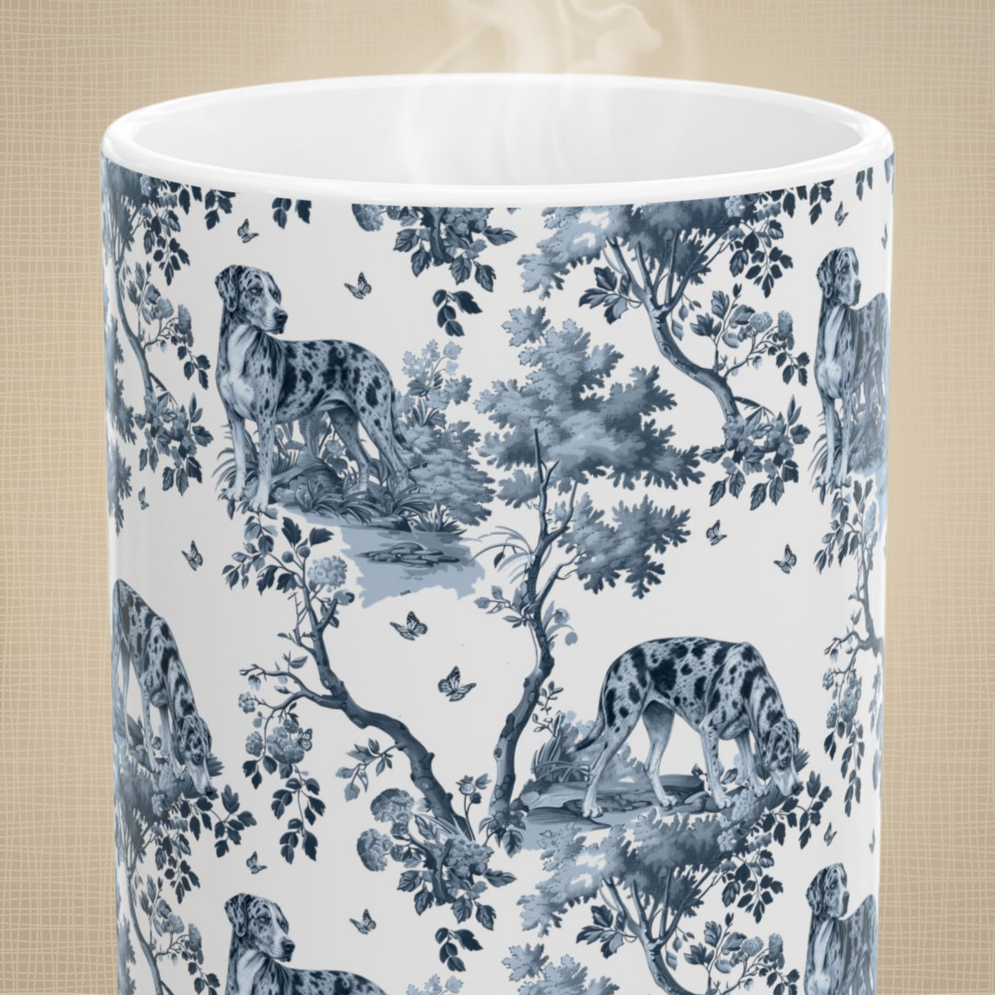 Catahoula Leopard Dog  Mug - Blue Toile Pattern