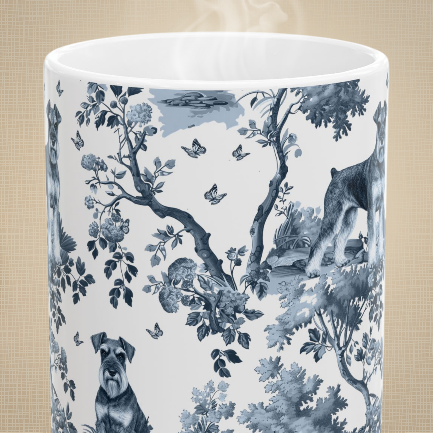 Standard Schnauzer Mug - Blue Toile Pattern