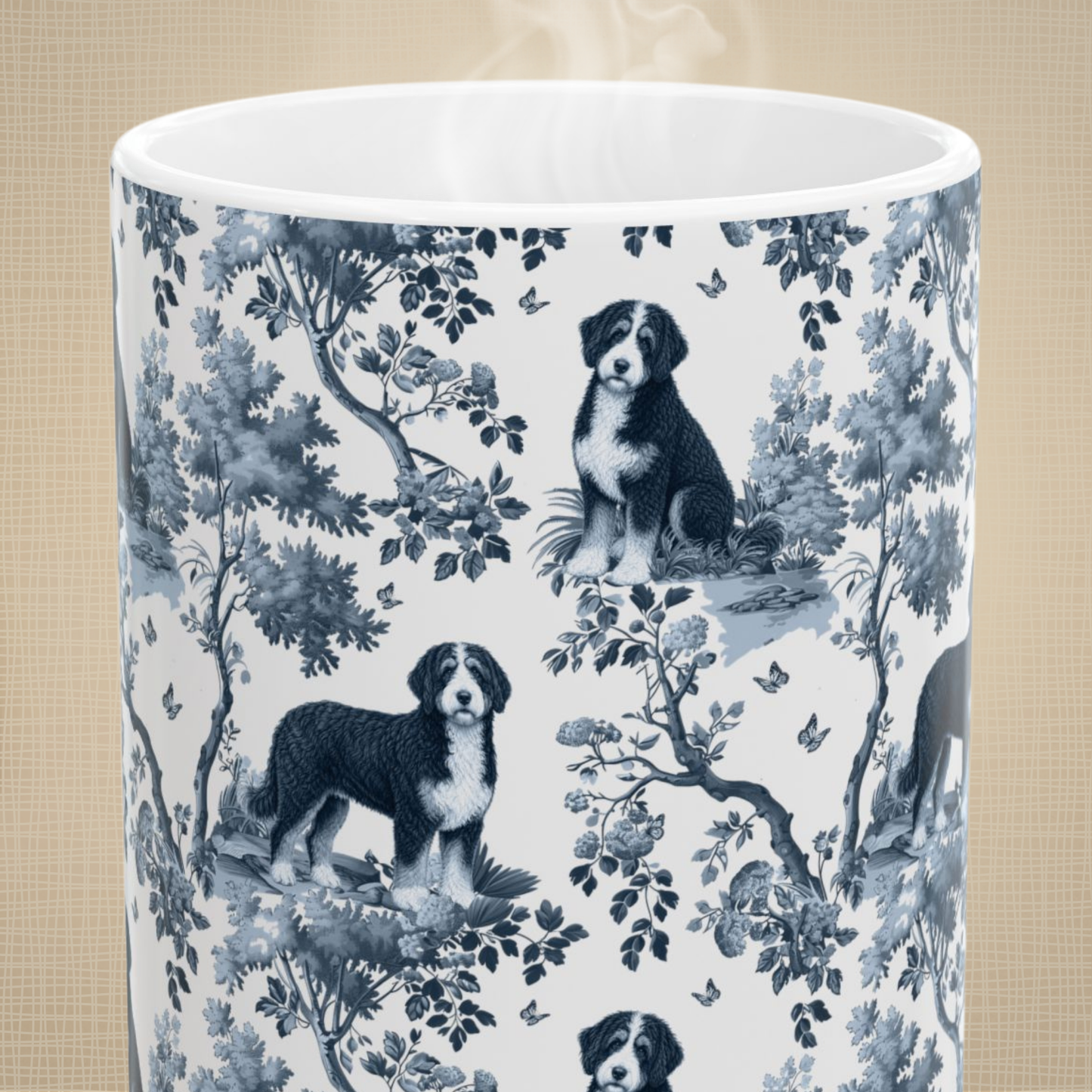 Bernedoodle  Mug - Blue Toile Pattern