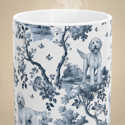 Labradoodle Mug - Blue Toile Pattern