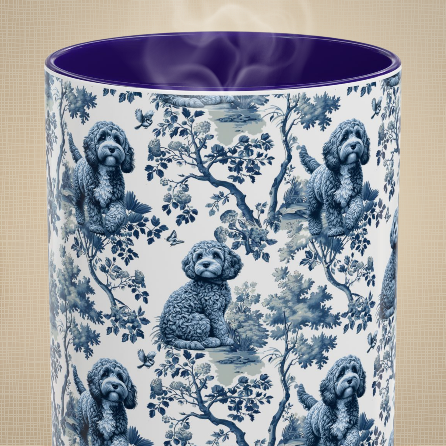 Cavapoo Mug · Garden Toile · Navy Handle