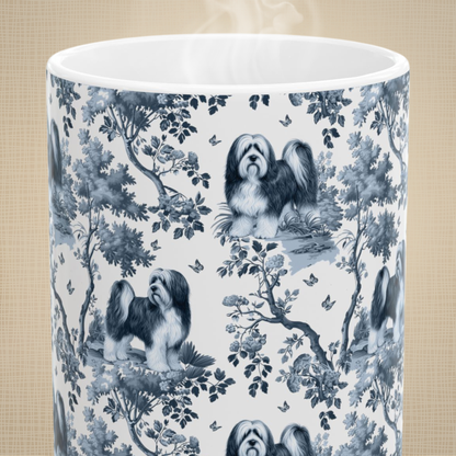 Tibetan Terrier Mug - Blue Toile Pattern