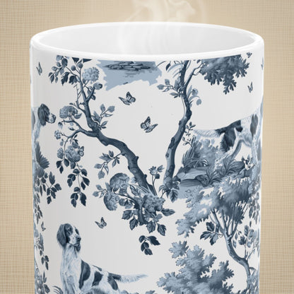 Irish Red and White Setter Mug - Blue Toile Pattern