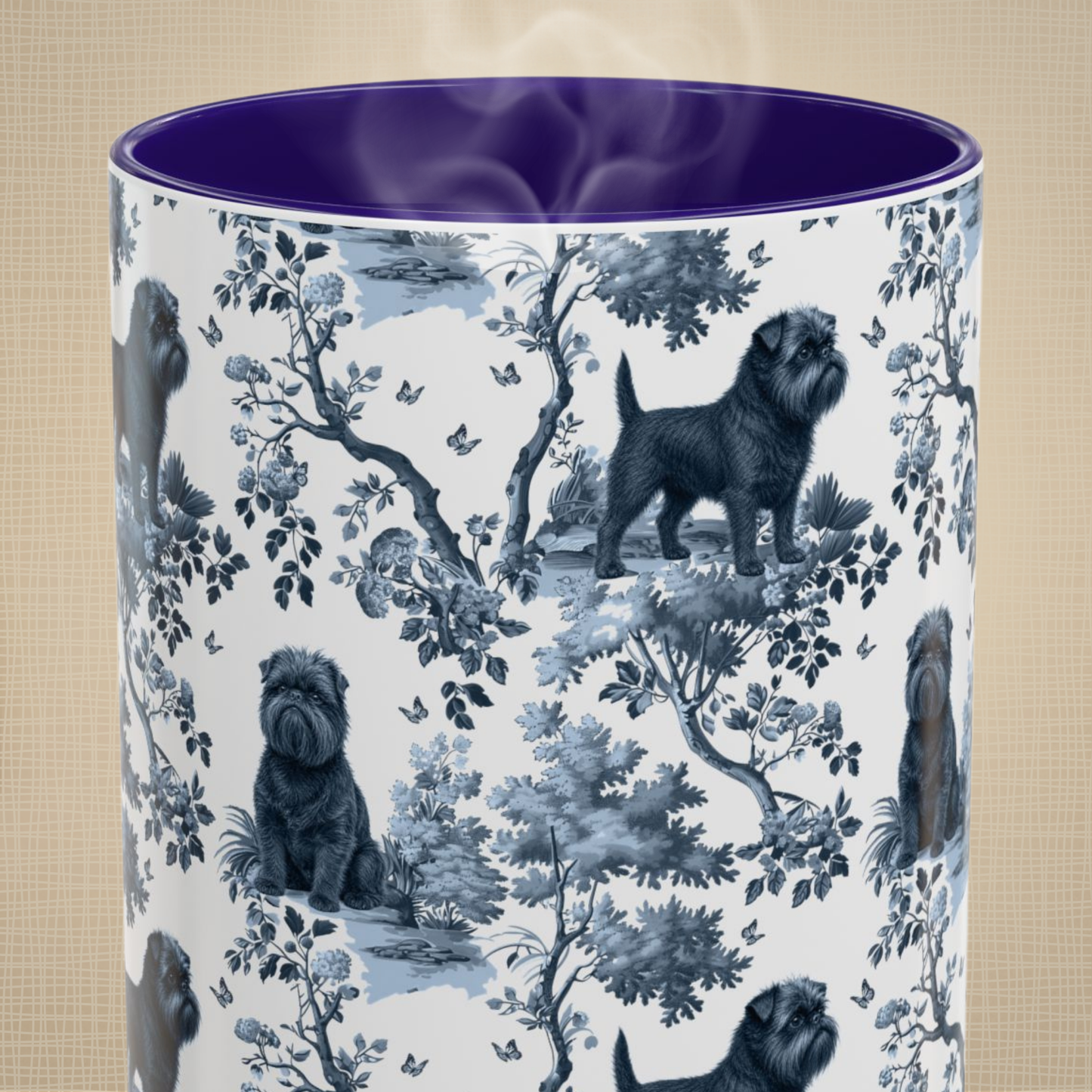 Affenpinscher blue toile mug design shown close up