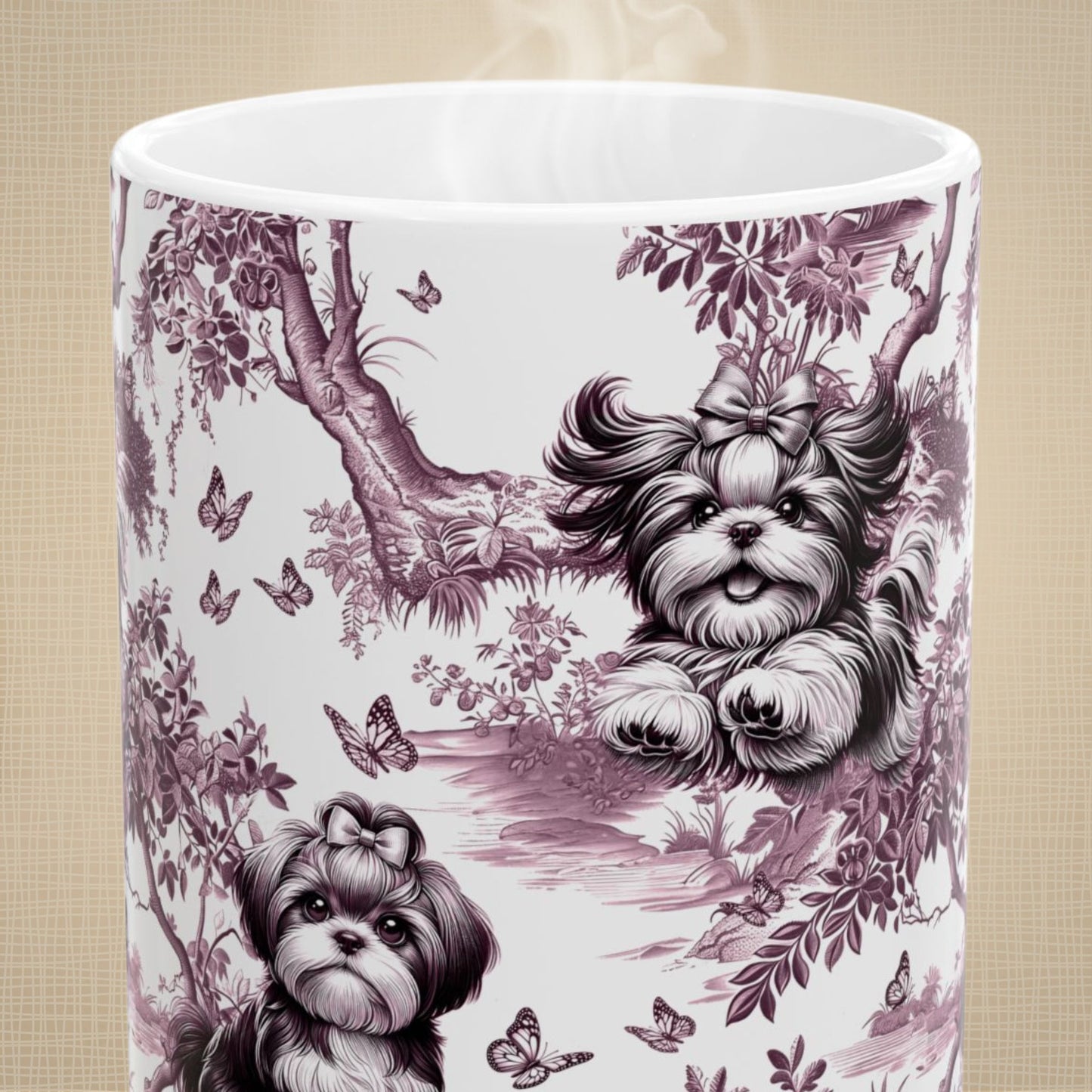 Shih Tzu Mug - Pink Toile Pattern