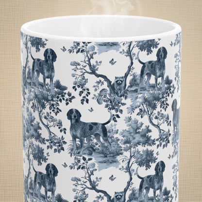 Bluetick Coonhound Mug - Blue Toile Pattern