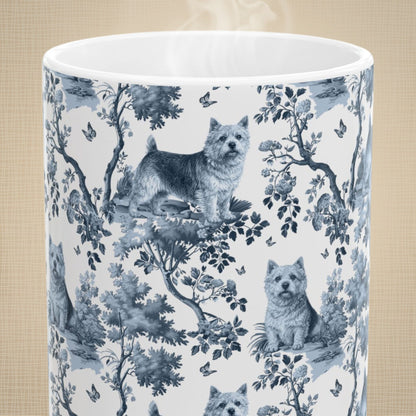 Norwich Terrier Mug - Blue Toile Pattern
