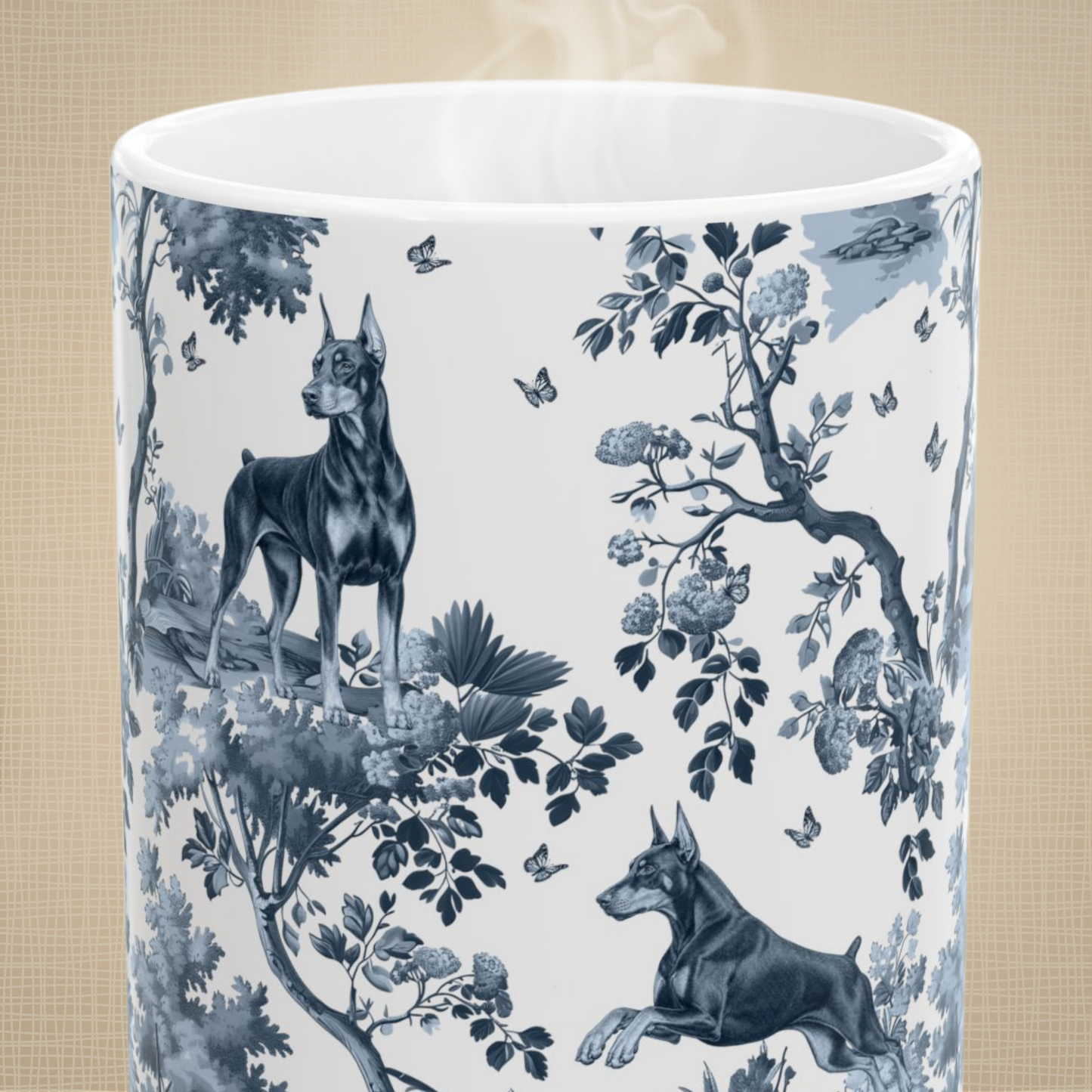 Doberman 2 Mug - Blue Toile Pattern