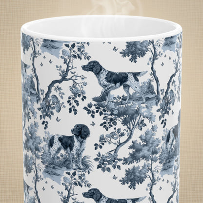 Large Munsterlander Mug - Blue Toile Pattern