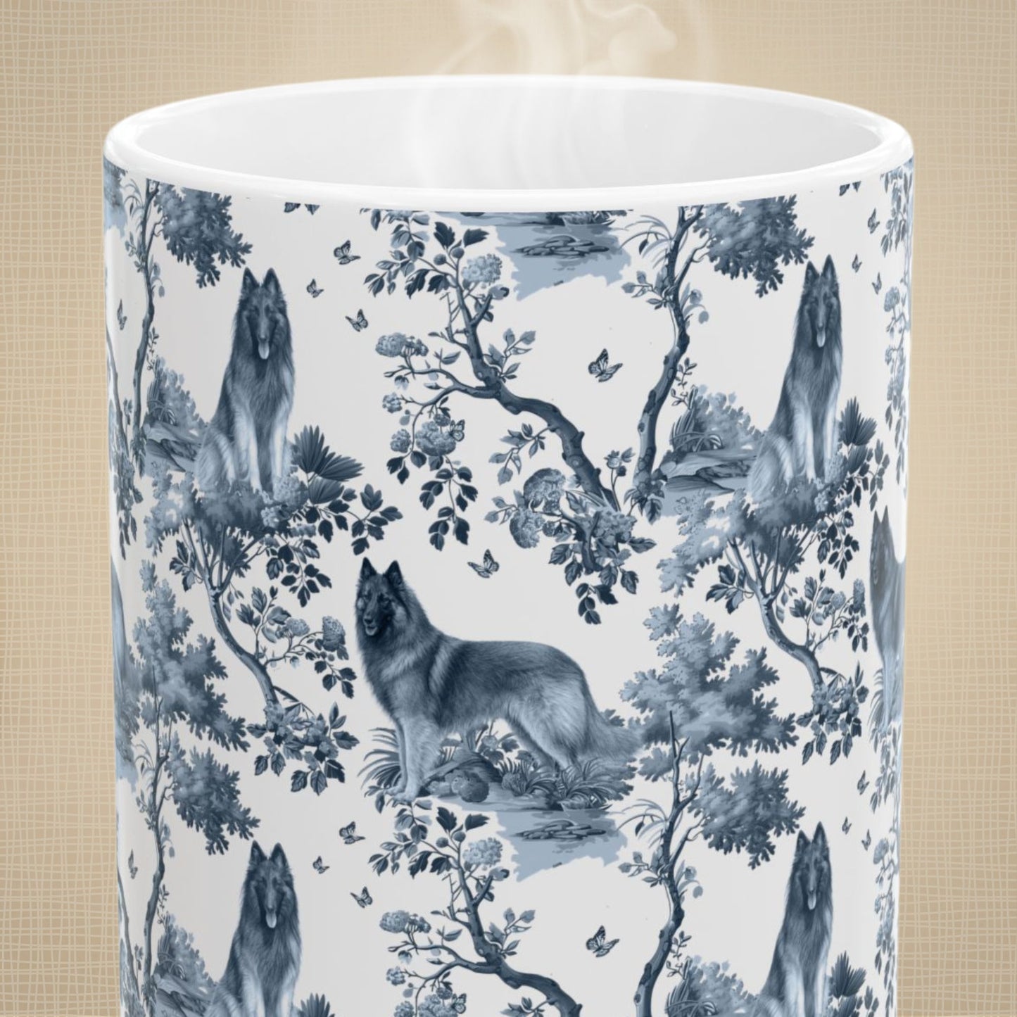 Belgian Tervuren Mug - Blue Toile Pattern