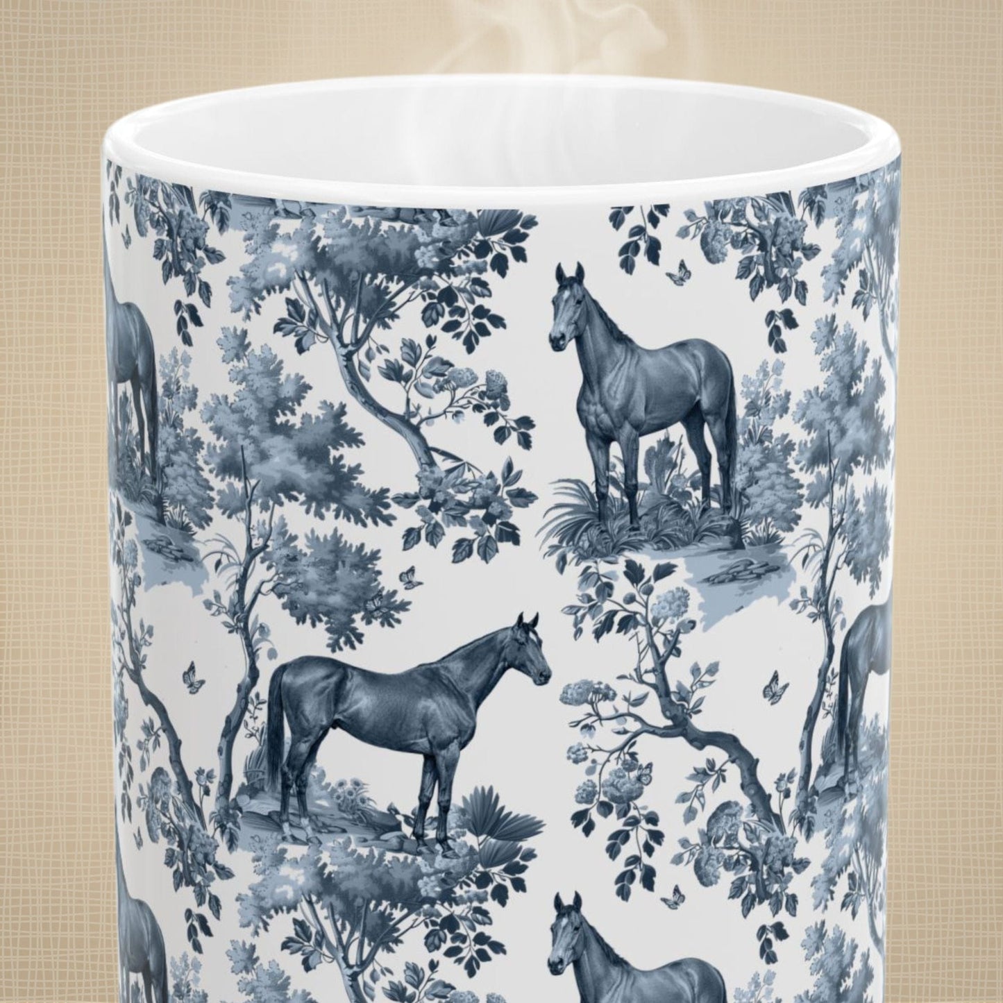 Thoroughbred Horse Mug - Blue Toile Pattern