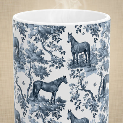 Thoroughbred Horse Mug - Blue Toile Pattern