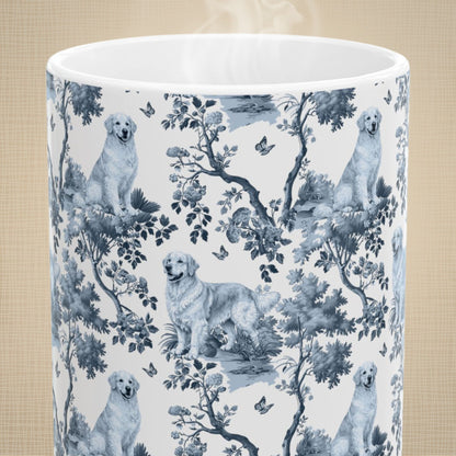 Golden Retriever Mug - Blue Toile Pattern