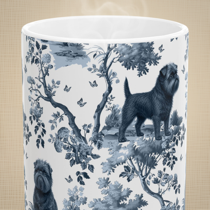 Affenpinscher blue toile white handle mug design shown close up