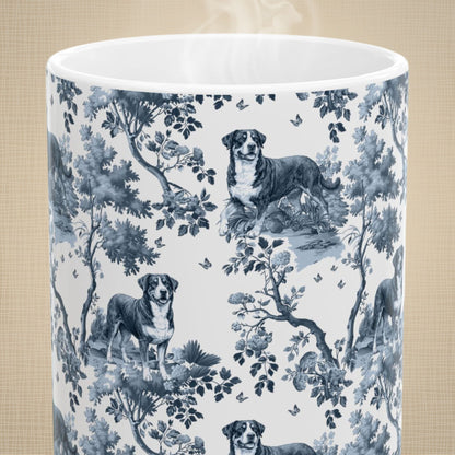 Greater Swiss Mountain Dog Mug - Blue Toile Pattern