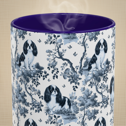English Toy Spaniel blue toile mug design shown close up