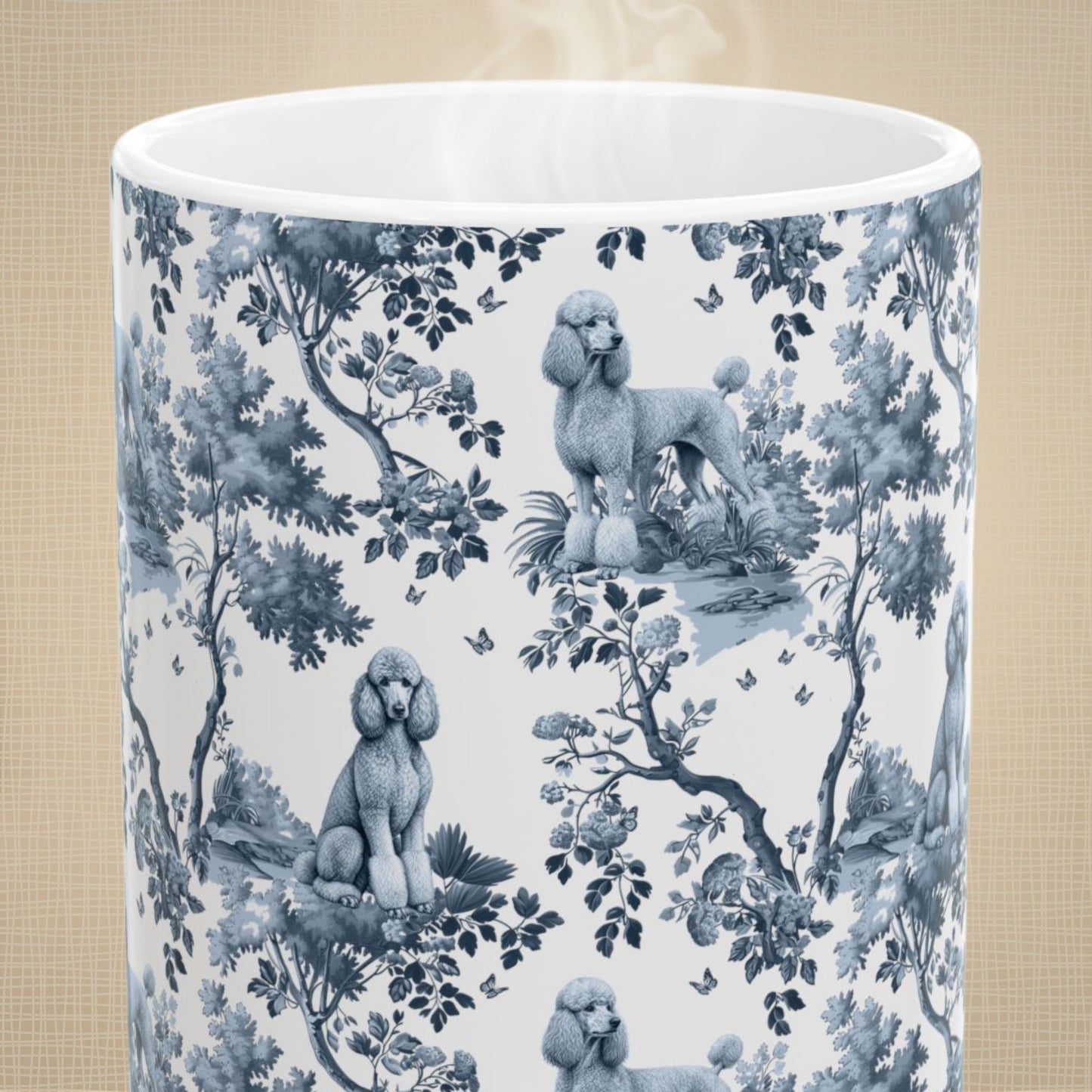 Standard Poodle Mug - Blue Toile Pattern