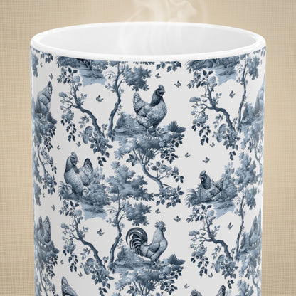 Chicken Mug - Blue Toile Pattern