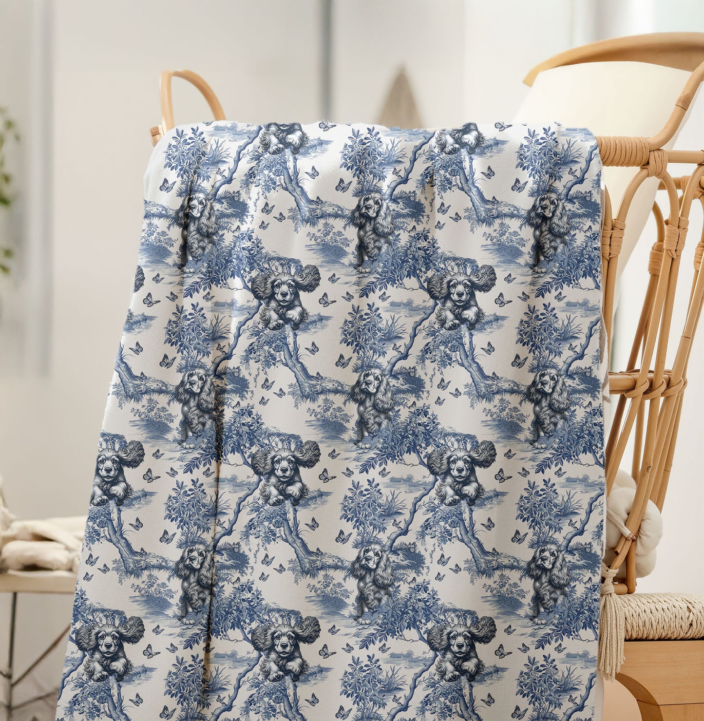 American Cocker Spaniel Blanket - Toile Pattern