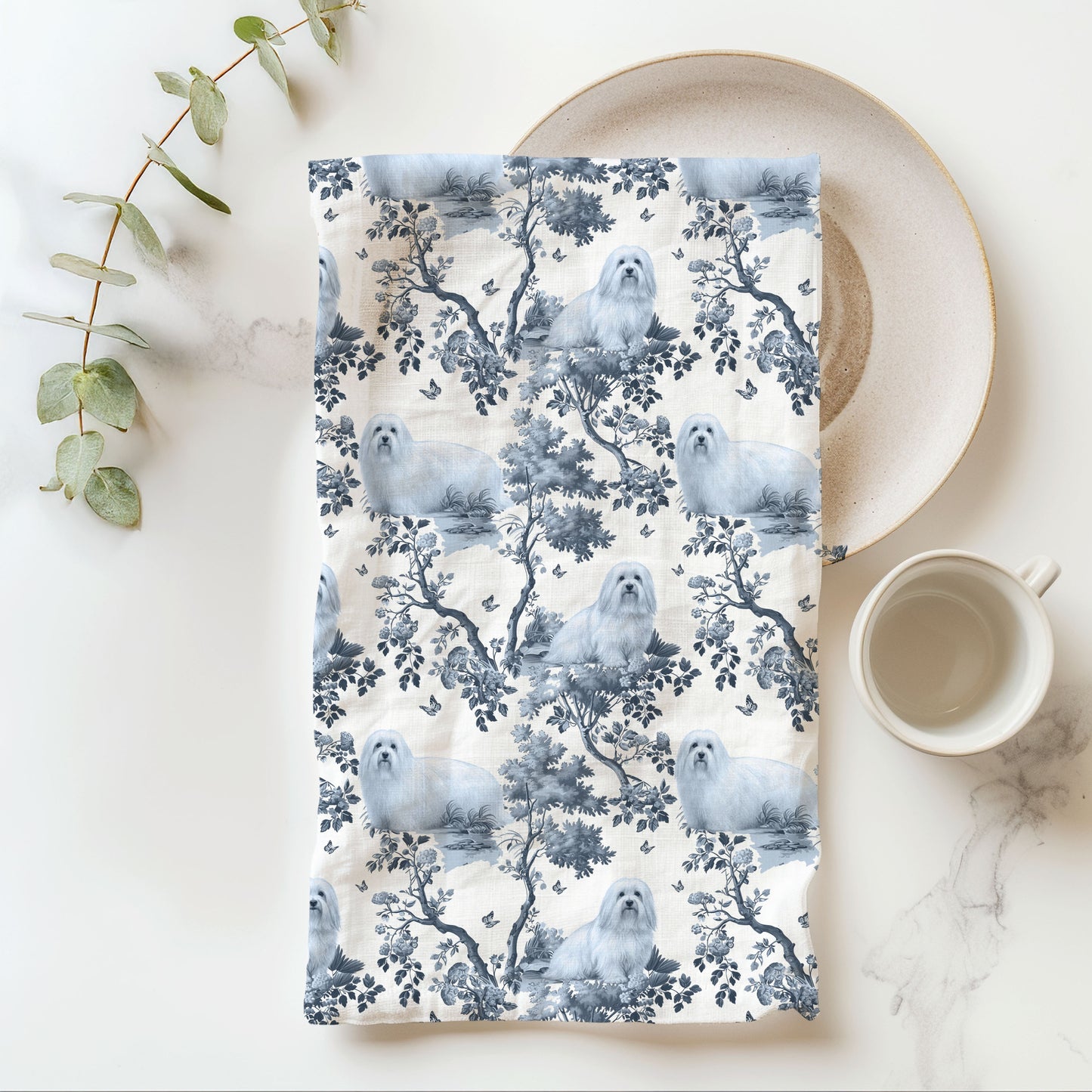 Coton de Tulear Cotton Tea Towels - Toile Pattern