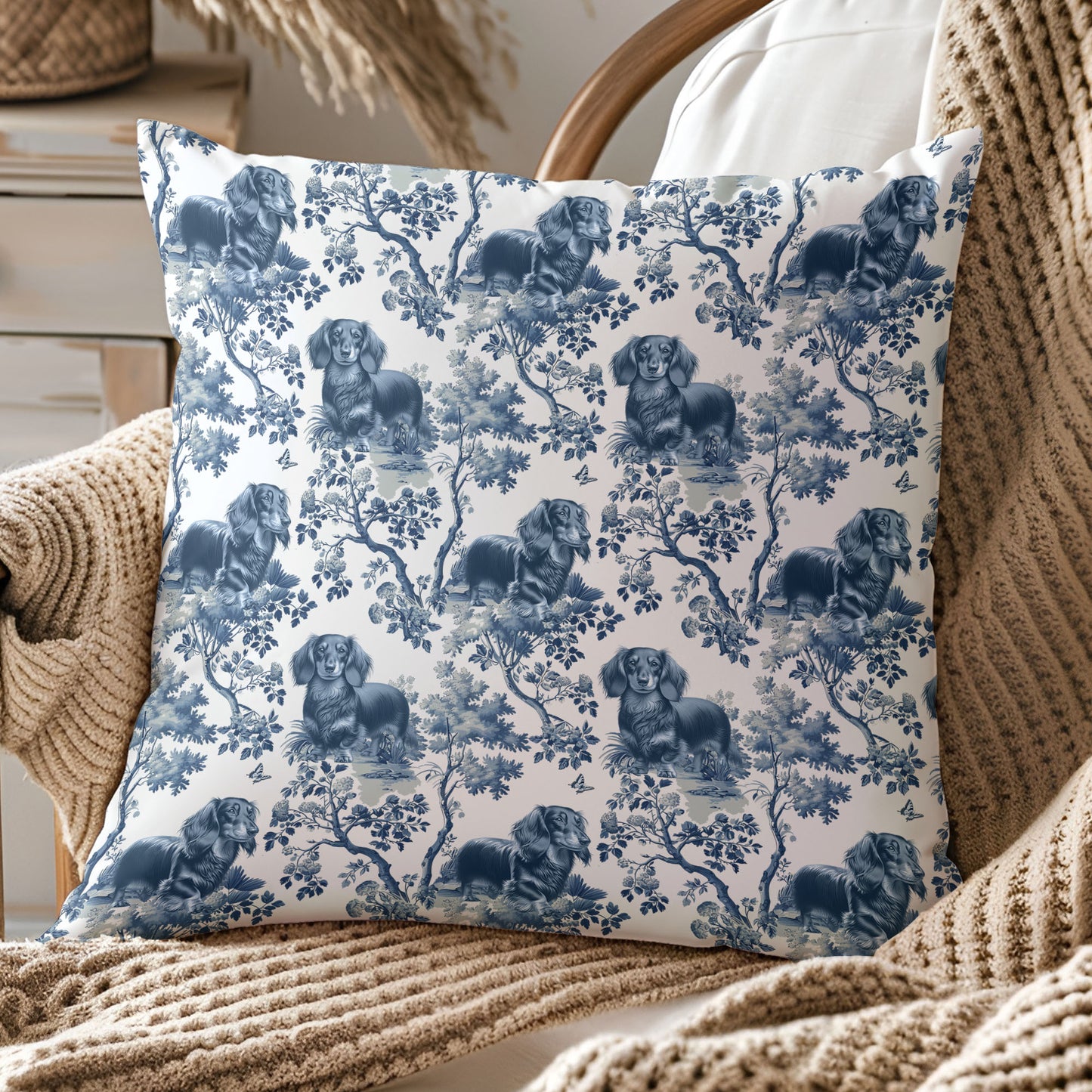 Dachshund Longhaired Pillow Cover - Toile