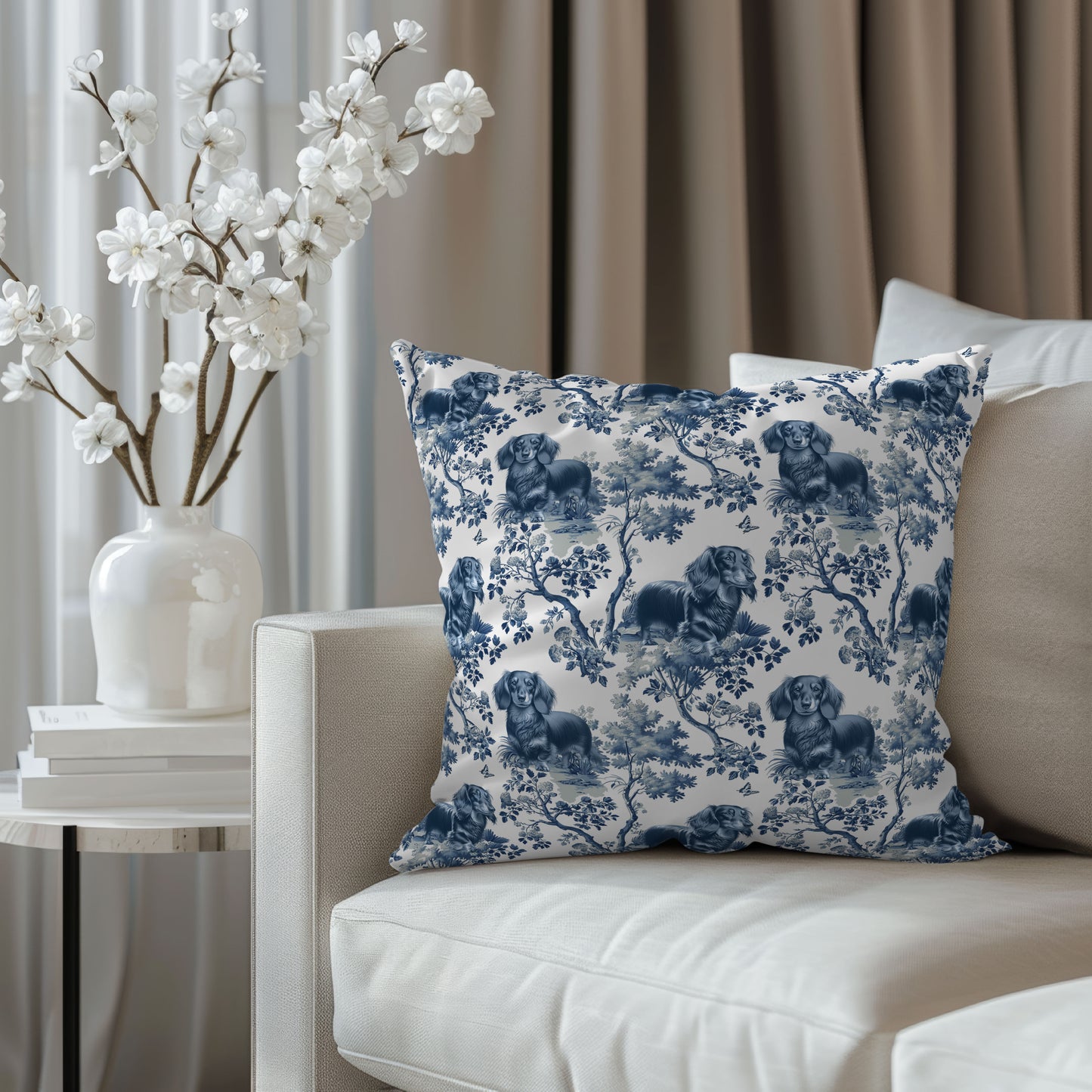 Dachshund Longhaired Pillow Cover - Toile