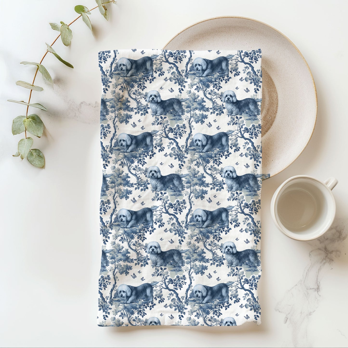 Dandie Dinmont Cotton Tea Towels - Toile Pattern
