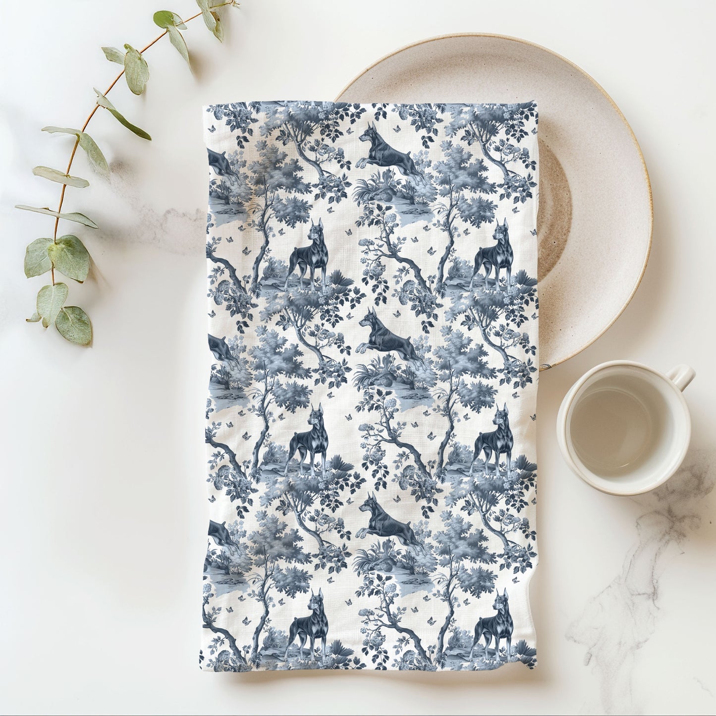 Doberman Cotton Tea Towels - Toile Pattern
