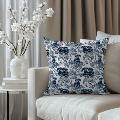 Doberman Puppy Pillow Cover - Blue Toile Pattern