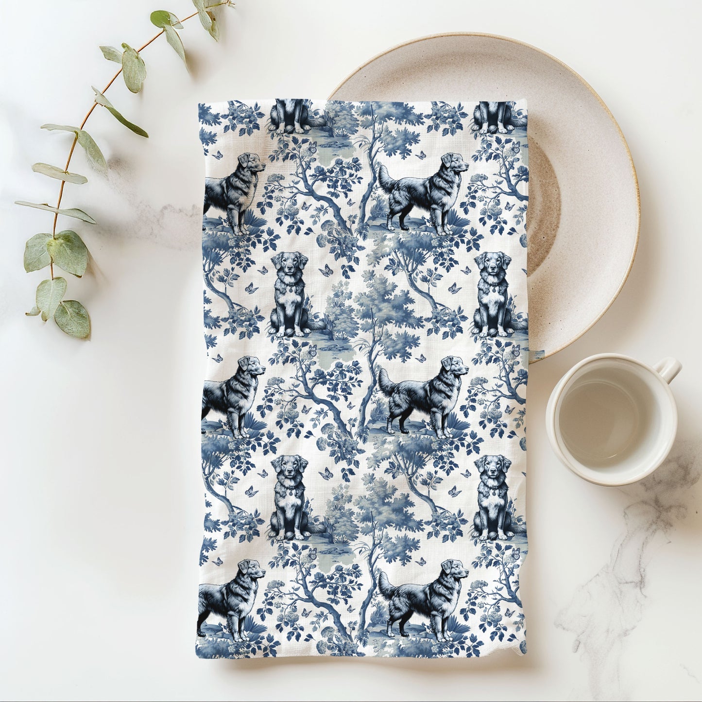 Nova Scotia Duck Tolling Dog Cotton Tea Towels - Toile Pattern
