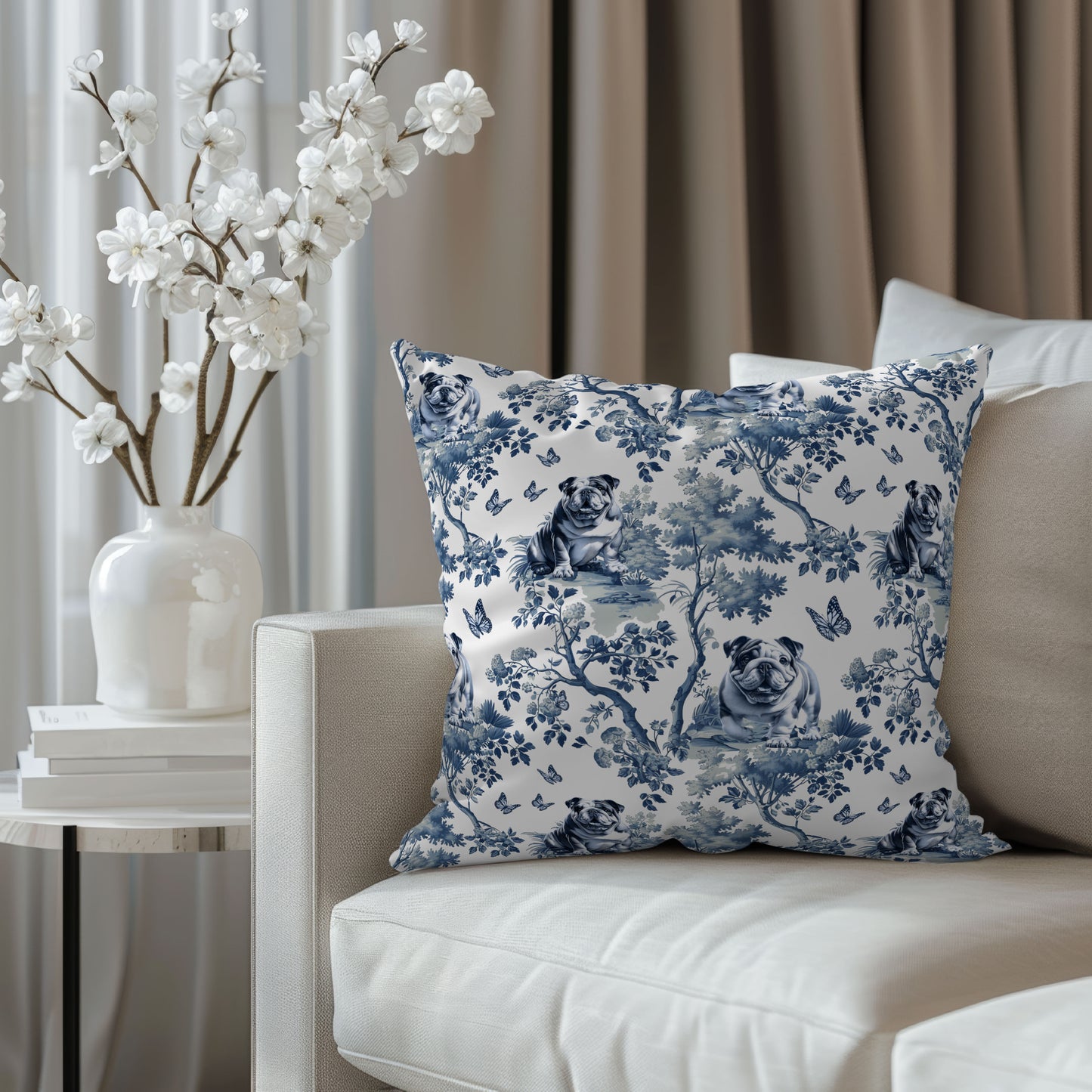 English Bulldog Pillow Cover - Toile