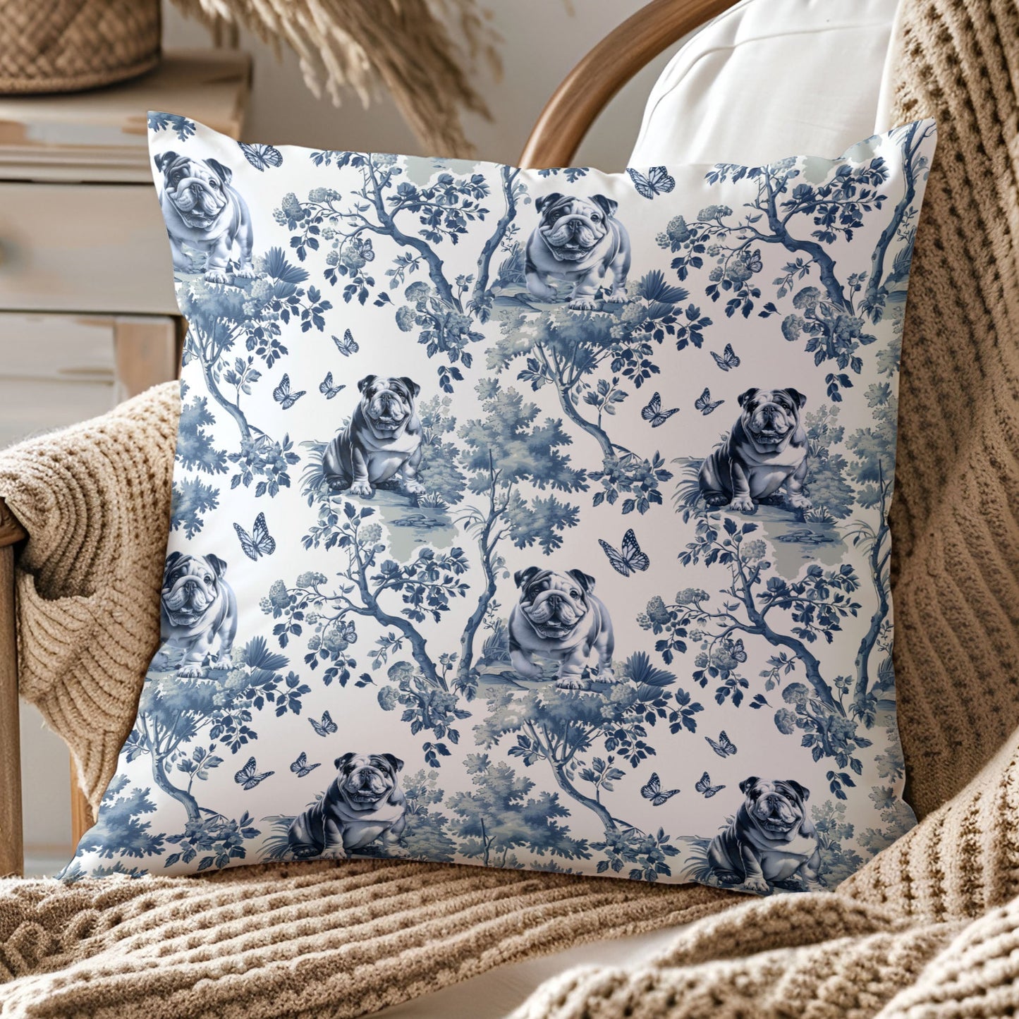 English Bulldog Pillow Cover - Toile