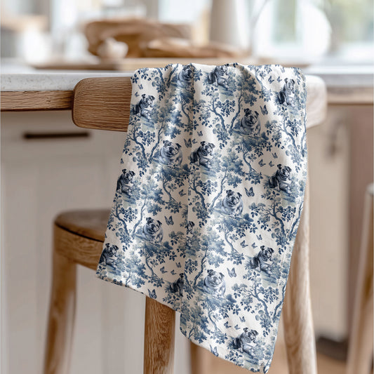 English Bulldog Cotton Tea Towels -Toile Pattern